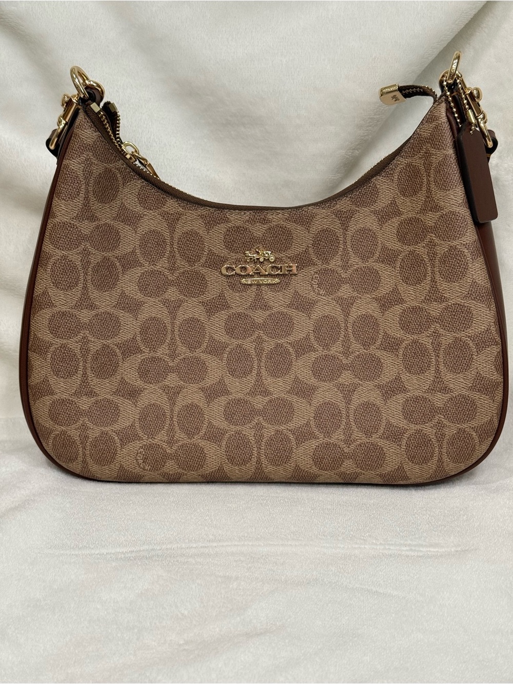 Coach Teri Hobo Signature Canvas Shoulder Bag in Brown
